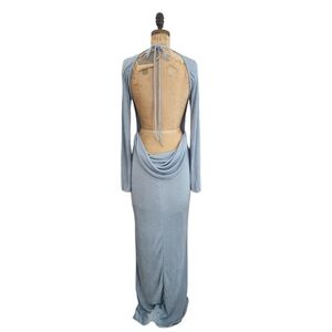 Powder Blue Open Drape Back Maxi Dress L
